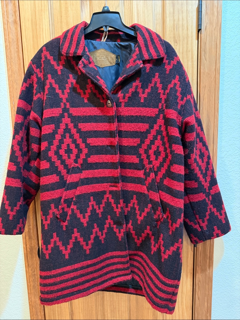 Woolrich Vintage-Inspired Red & Black Patterned Women's Coat
